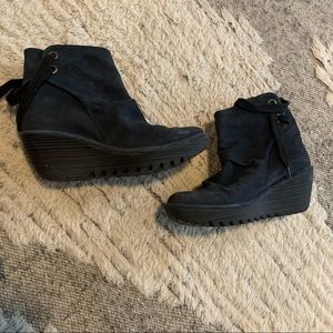 Womens Fly London Suede Ankle Boots Tie Yebi blue and black wedge 38 8